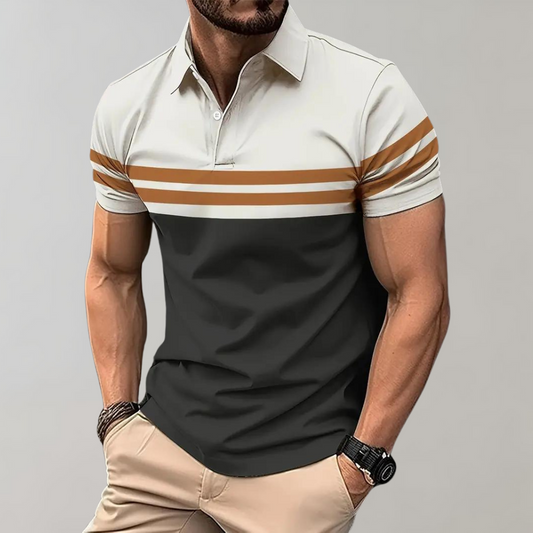 Herrpiké – Slim Fit – Kort Ärm – Andningsbar Mix – Randig Sportig Design