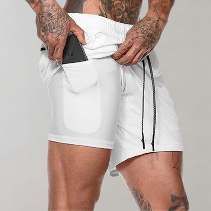 Herr träningsshorts – Slim Fit – 2-i-1 design – Andningsbart stretchtyg – Innerficka