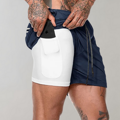 Herr träningsshorts – Slim Fit – 2-i-1 design – Andningsbart stretchtyg – Innerficka