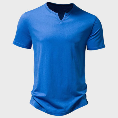 Herr T-shirt – Regular Fit – Mjukstickad – Henleykrage – Korta ärmar – Andningsbar