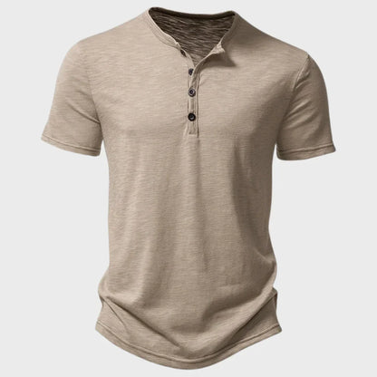 Herr T-shirt – Regular Fit – Mjukstickad – Henleykrage – Korta ärmar – Andningsbar