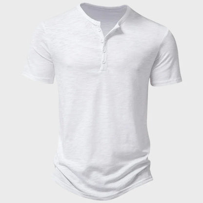 Herr T-shirt – Regular Fit – Mjukstickad – Henleykrage – Korta ärmar – Andningsbar