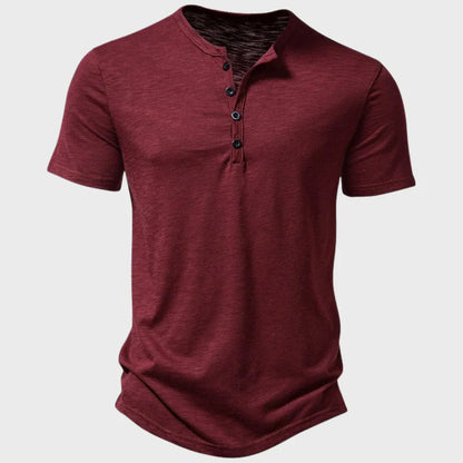Herr T-shirt – Regular Fit – Mjukstickad – Henleykrage – Korta ärmar – Andningsbar