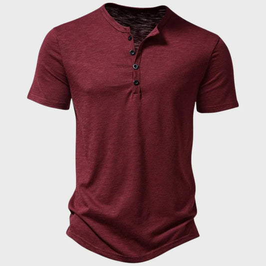 Herr T-shirt – Regular Fit – Mjukstickad – Henleykrage – Korta ärmar – Andningsbar