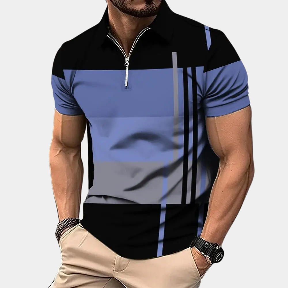 Herrpikétröja – Slim Fit – Kort Ärmslut – Dragkedjekrage – Modern Mönster – Andningsbart Tyg