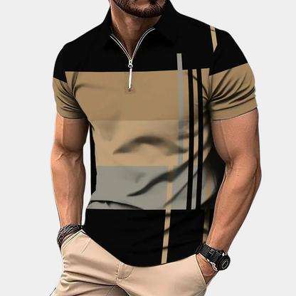 Herrpikétröja – Slim Fit – Kort Ärmslut – Dragkedjekrage – Modern Mönster – Andningsbart Tyg