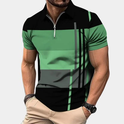 Herrpikétröja – Slim Fit – Kort Ärmslut – Dragkedjekrage – Modern Mönster – Andningsbart Tyg
