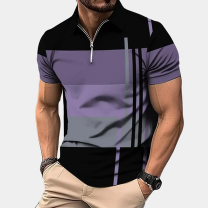 Herrpikétröja – Slim Fit – Kort Ärmslut – Dragkedjekrage – Modern Mönster – Andningsbart Tyg