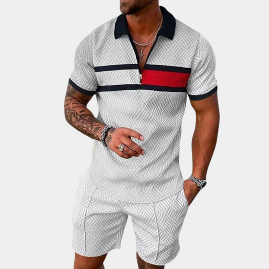 Herr Pikéskjorta och Shorts - Andningsbart Bomull - Texturerat Mönster - Bekväm Passform