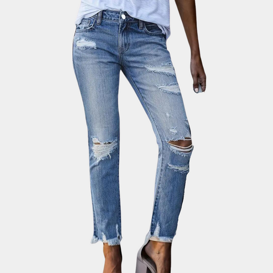 Dam Jeans - Slim Fit - Stretch - Rippade & Slitna - Trendig & Bekväm