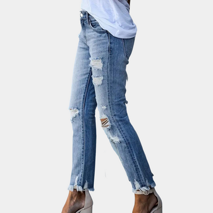 Dam Jeans - Slim Fit - Stretch - Rippade & Slitna - Trendig & Bekväm