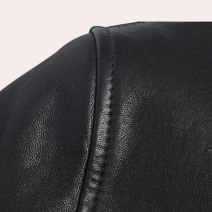 Herrjacka i Läder – Slim Fit – Ståkrage – Dragkedjefickor – Strukturerad Stil