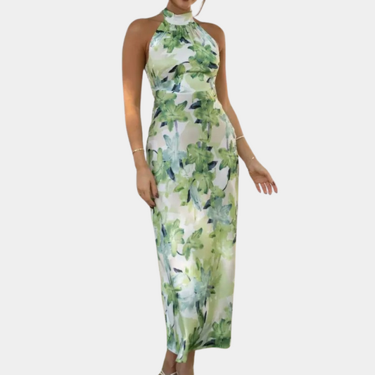 Dam Maxi Klänning - Halterneck - Blommigt Mönster - Figurnära och Elegant
