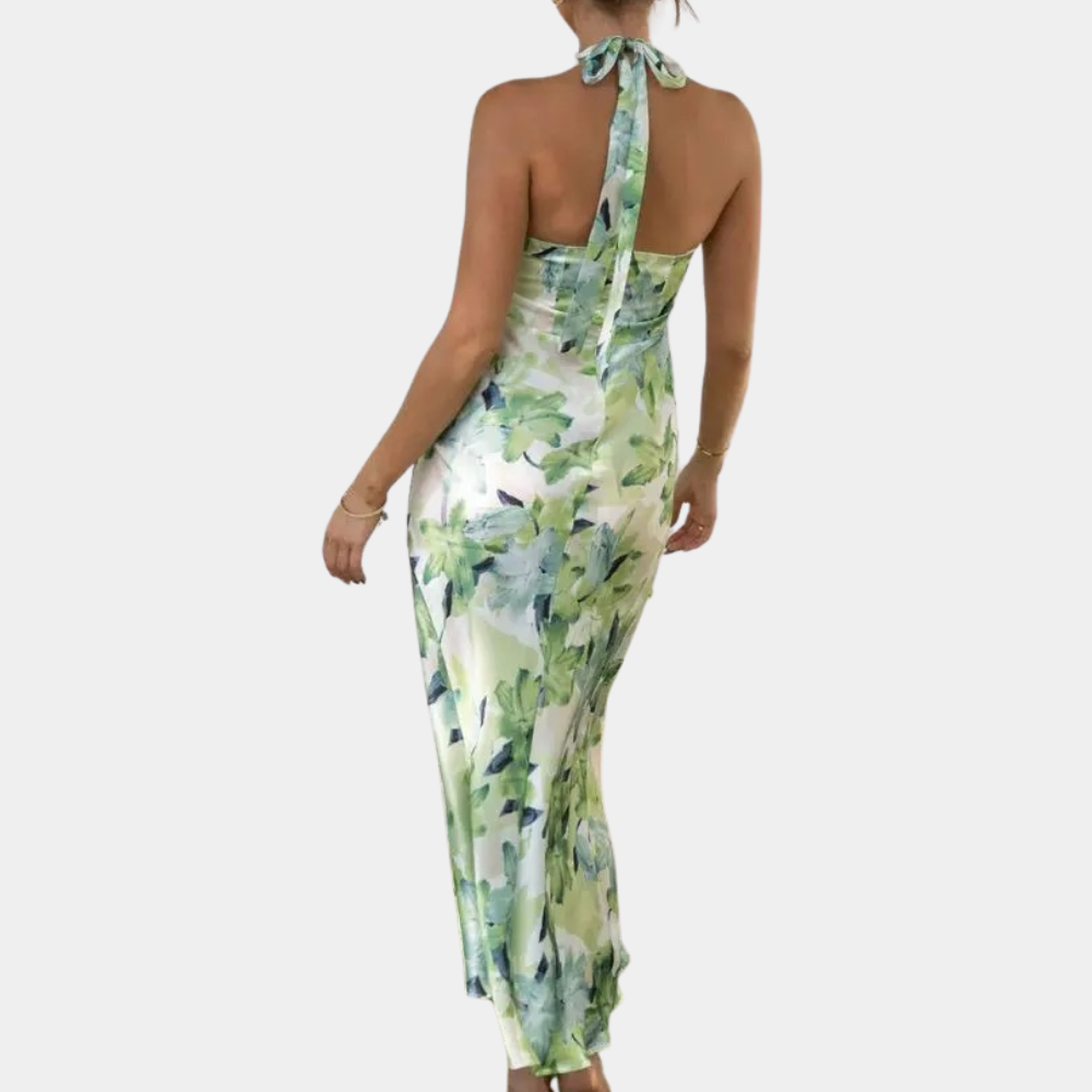 Dam Maxi Klänning - Halterneck - Blommigt Mönster - Figurnära och Elegant