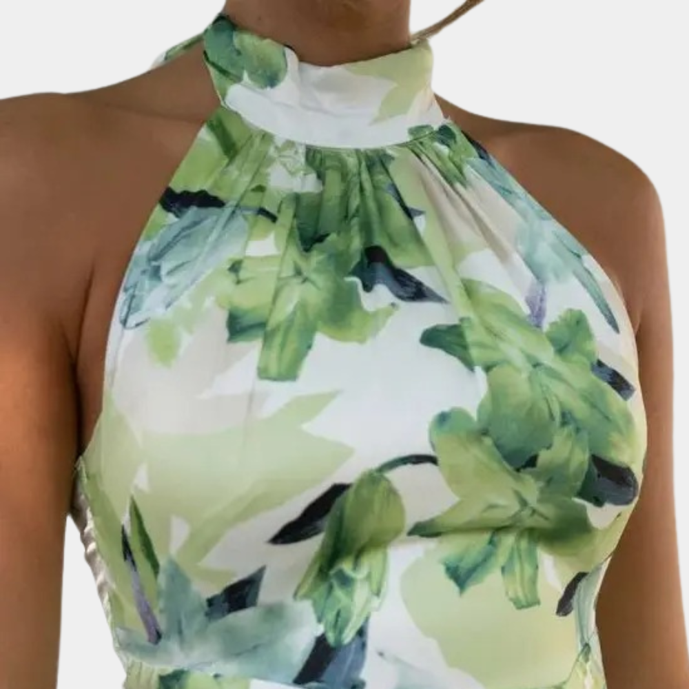 Dam Maxi Klänning - Halterneck - Blommigt Mönster - Figurnära och Elegant