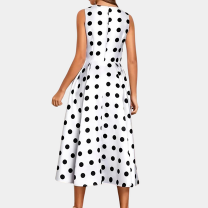 Damklänning - Ärmlös Midi - A-linjeskärning - Polka Dot Mönster - Elegant och Bekväm