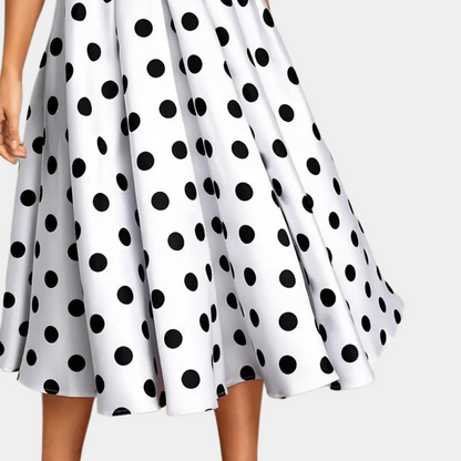 Damklänning - Ärmlös Midi - A-linjeskärning - Polka Dot Mönster - Elegant och Bekväm