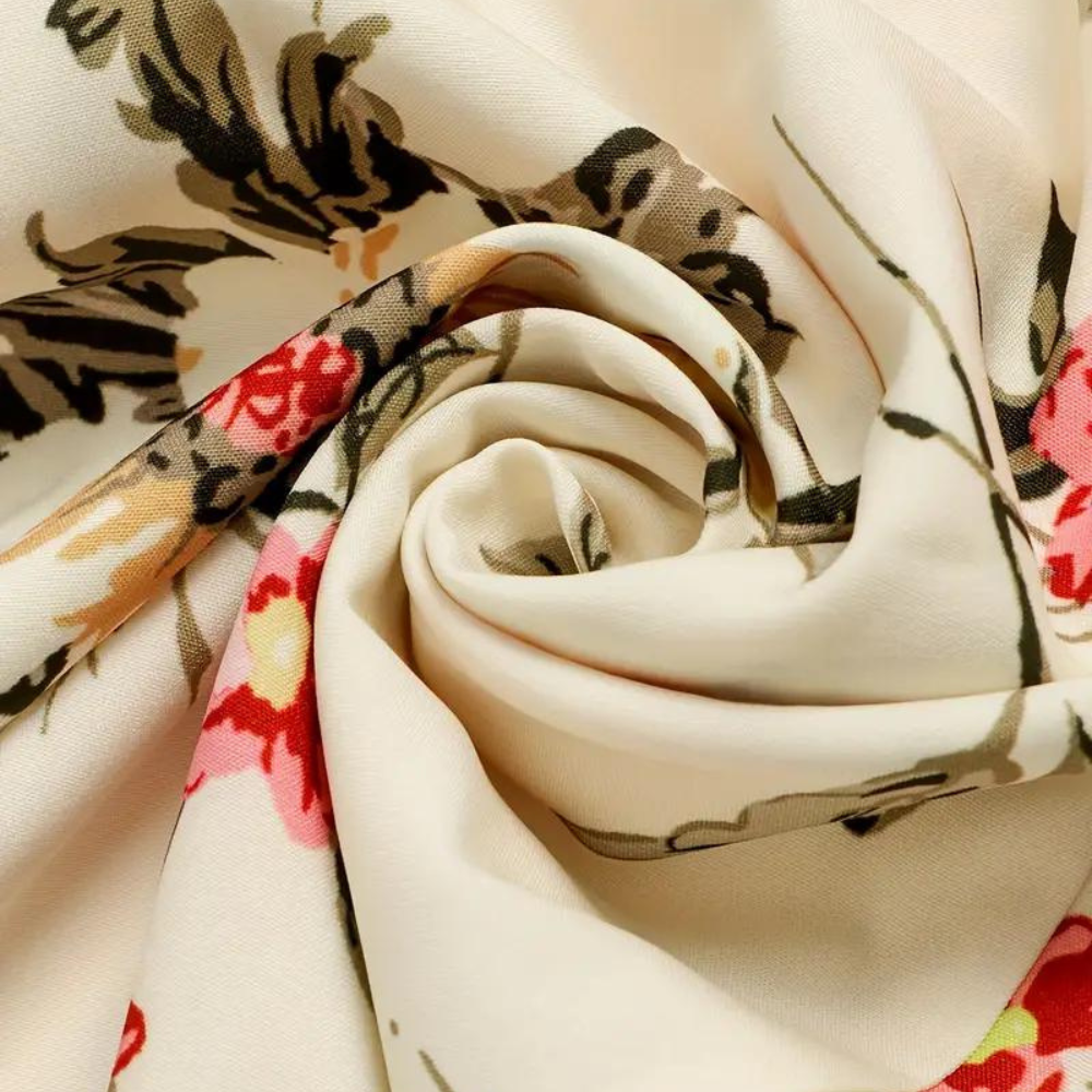 Dam Maxi Klänning - Blommigt Mönster - A-linje Siluett - Puffärmar - Midjebälte