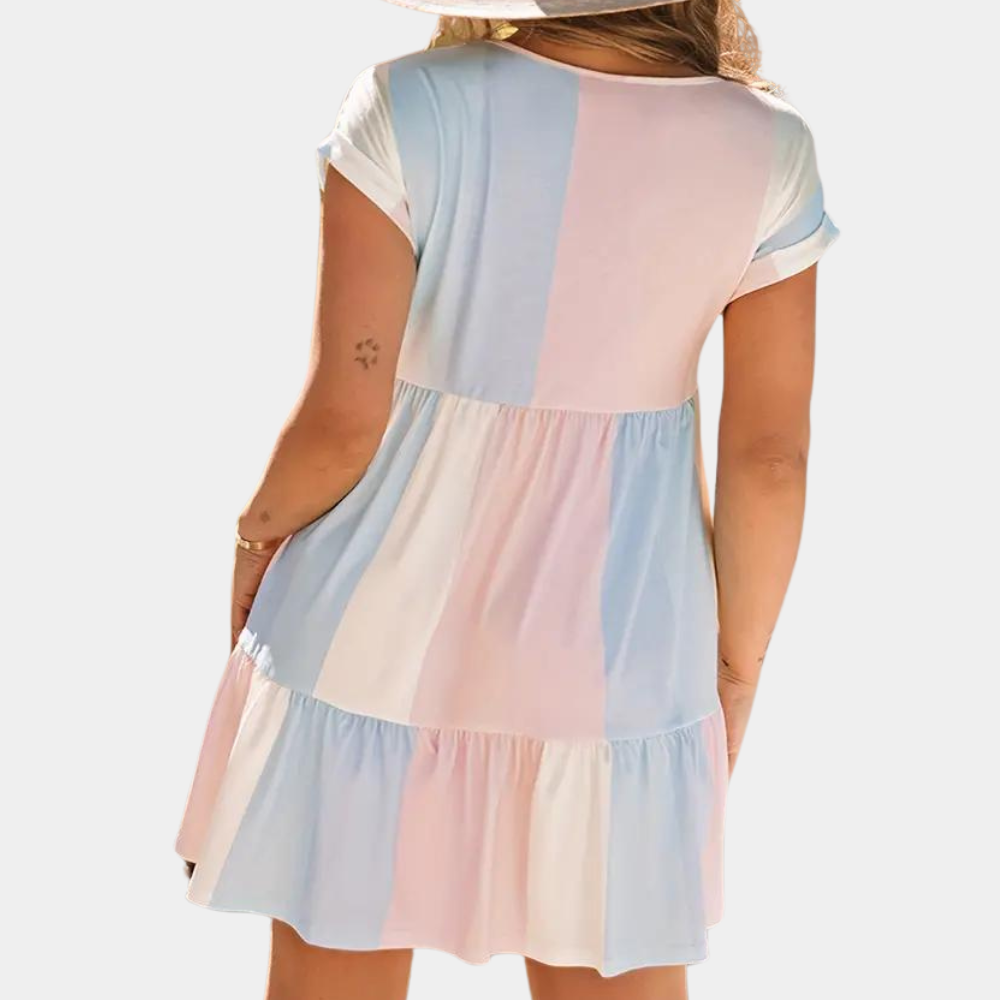 Damklänning – V-ringning – Lös Passform – Kort Ärm – Avslappnad och Bekväm Stil