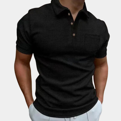 Herrpikétröja – Slim Fit – Andningsbar Blandning – Kort Ärm med Bröstficka