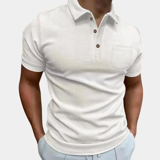 Herrpikétröja – Slim Fit – Andningsbar Blandning – Kort Ärm med Bröstficka