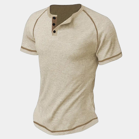 Herr T-shirt – Slim Fit – Henleykrage – Kortärmad – Mjuk Andningsbar Stickad