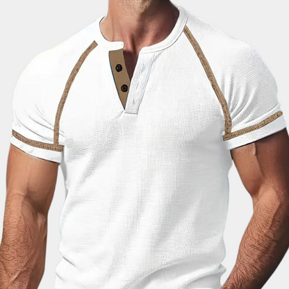 Herr T-shirt – Slim Fit – Henleykrage – Kortärmad – Mjuk Andningsbar Stickad