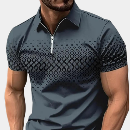 Herr Pikétröja – Slim Fit – Dragkedja – Geometriskt Mönster – Andningsbar Mix