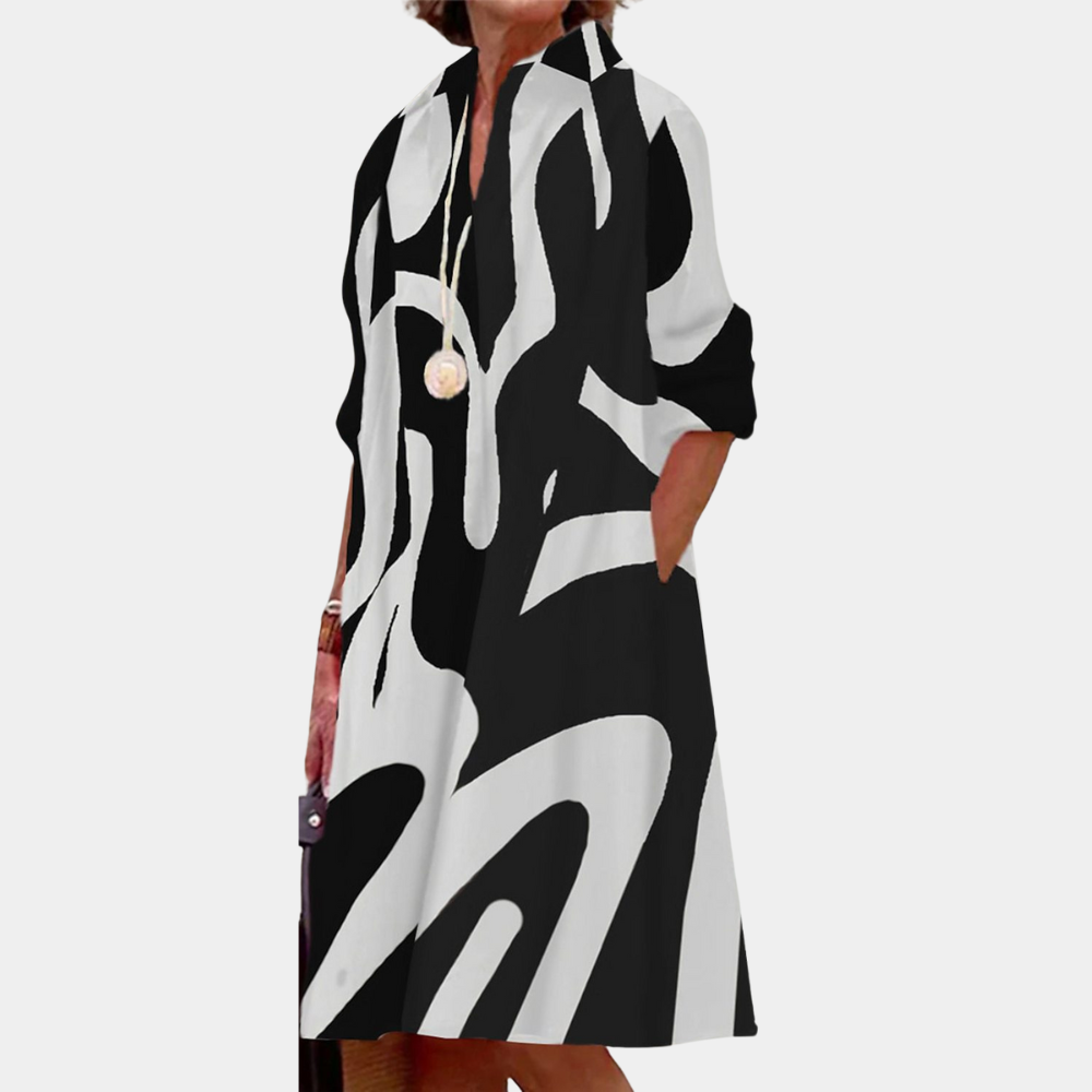 Damklänning - V-ringning - Trekvartsärmar - A-linje - Geometriskt Mönster