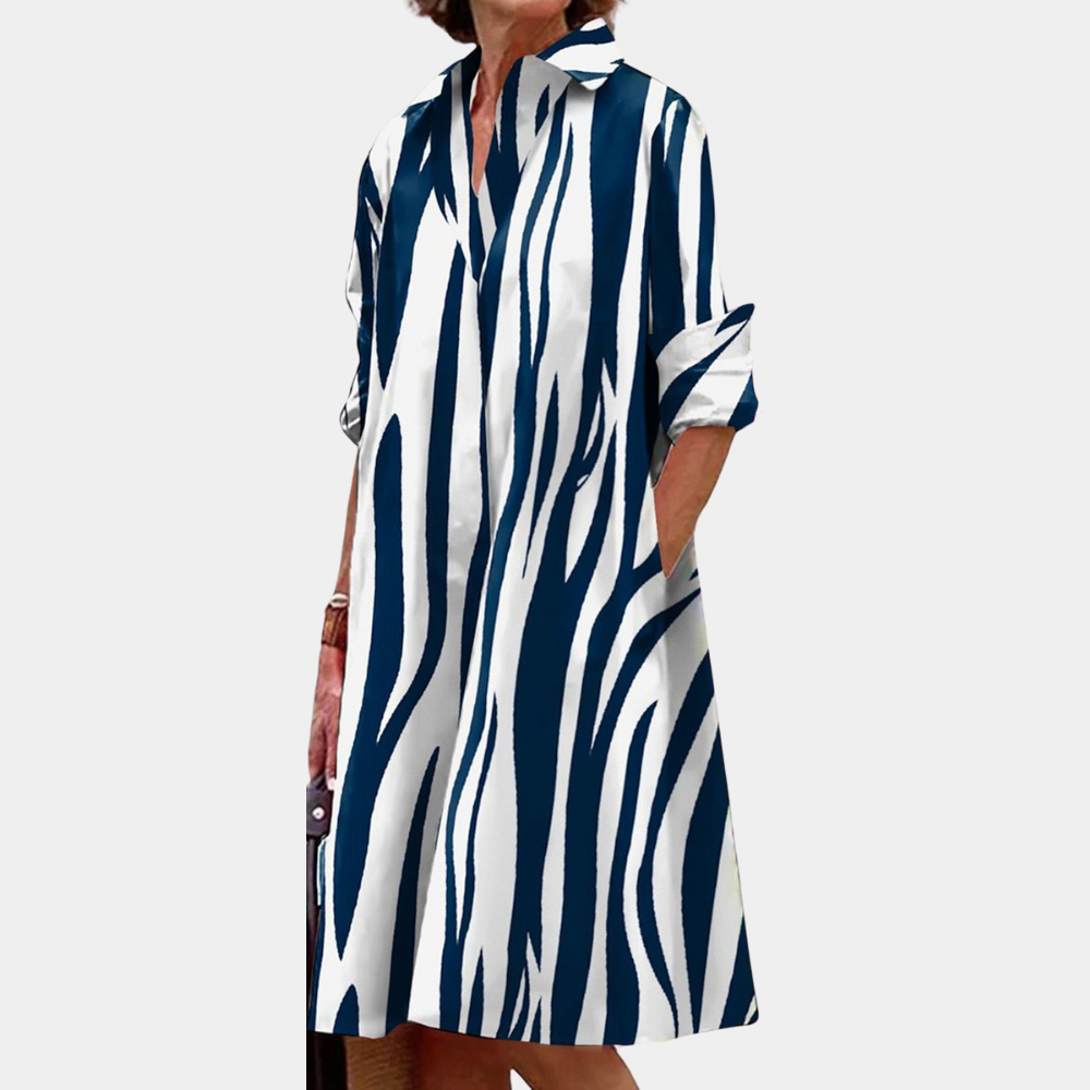 Damklänning - V-ringning - Trekvartsärmar - A-linje - Geometriskt Mönster