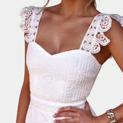 Dam Klänning - Bodycon Passform - Sweetheart Halsringning - Asymmetrisk Spetsdesign