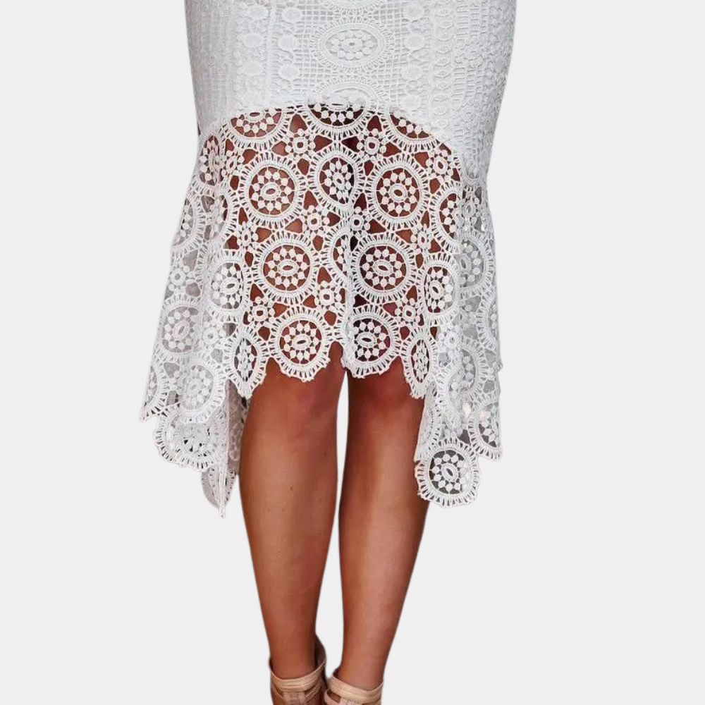 Dam Klänning - Bodycon Passform - Sweetheart Halsringning - Asymmetrisk Spetsdesign