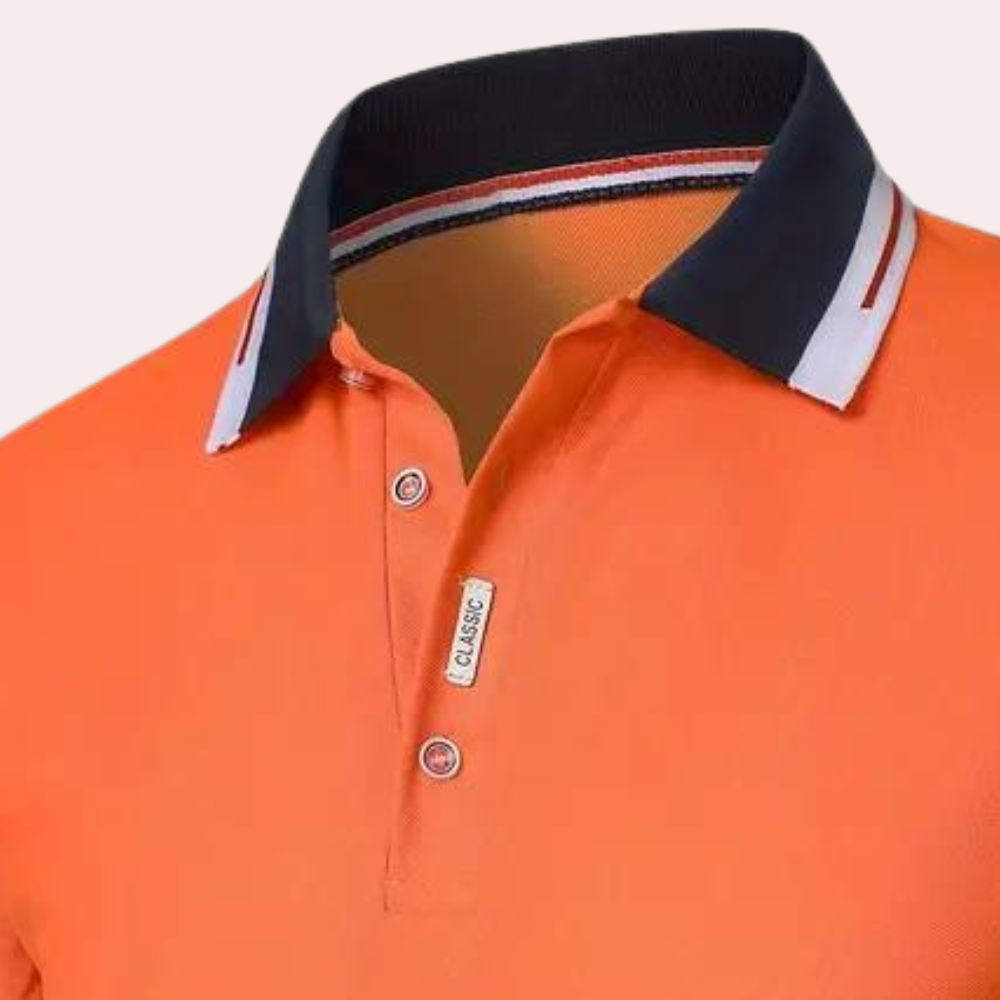Herr Pikétröja - Slim Fit - Kortärmad - Andningsbar Bomull - Kontrastkrage