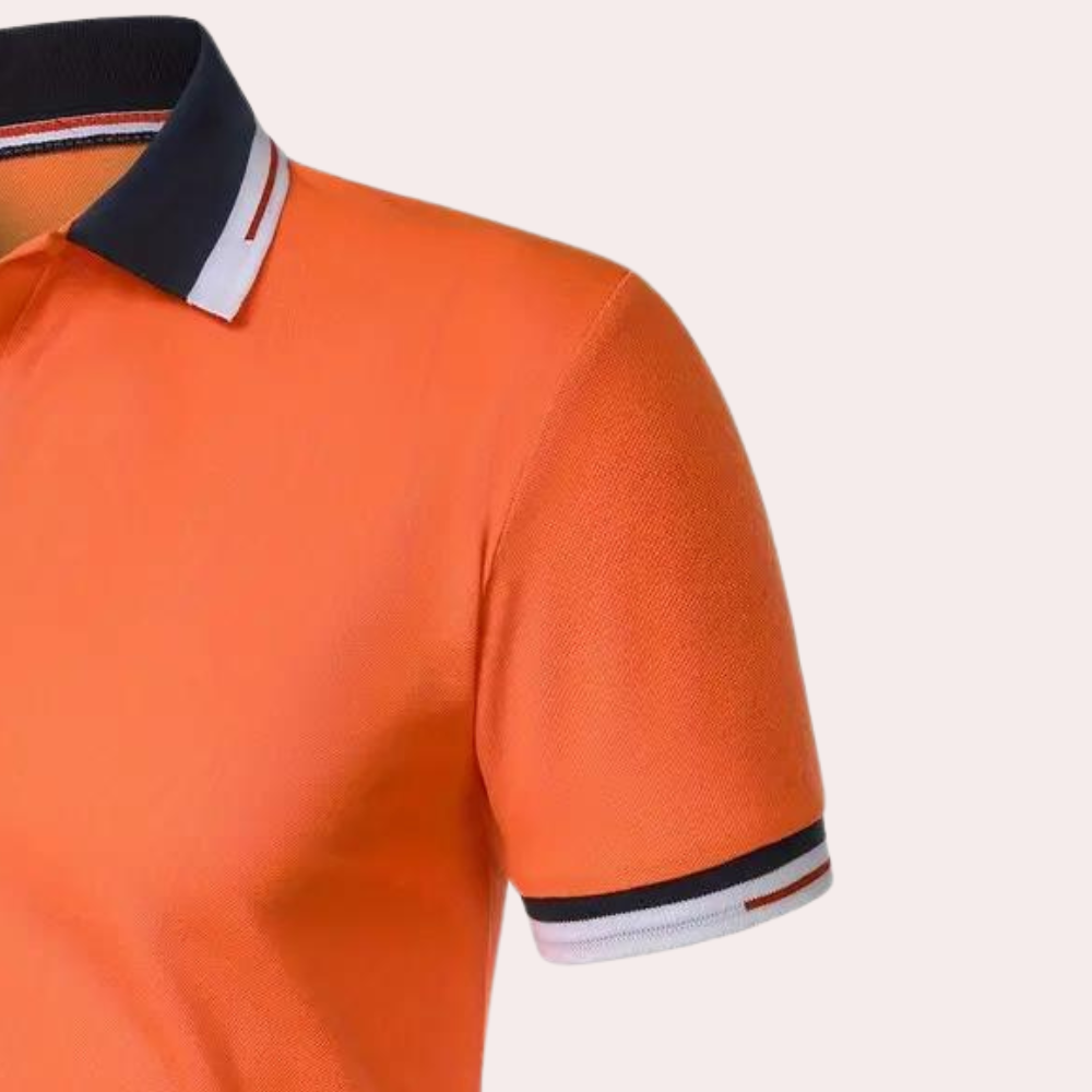Herr Pikétröja - Slim Fit - Kortärmad - Andningsbar Bomull - Kontrastkrage