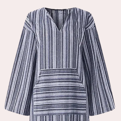 Damm Kaftanklänning - Lång Luftig Passform - Randigt Mönster - Vid Ärmdesign