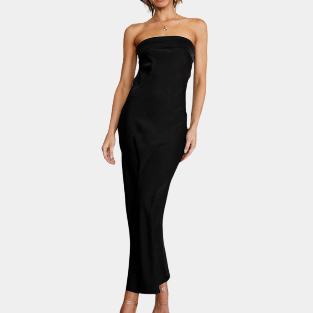 Dam Klänning - Lång Aftonklänning - Figursydd Passform - Ärmfri Satin Look