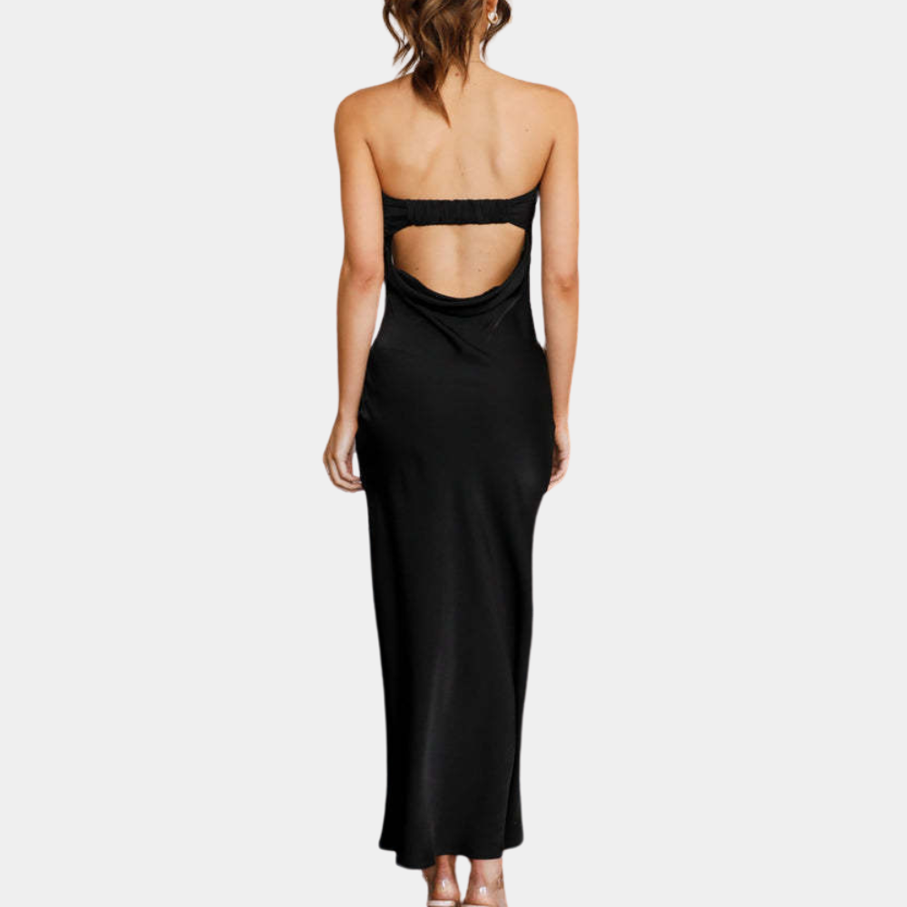 Dam Klänning - Lång Aftonklänning - Figursydd Passform - Ärmfri Satin Look