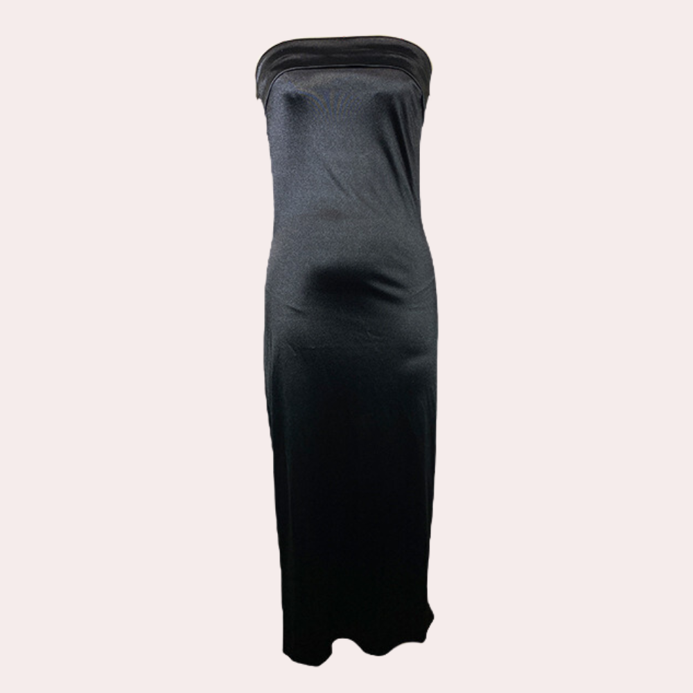 Dam Klänning - Lång Aftonklänning - Figursydd Passform - Ärmfri Satin Look