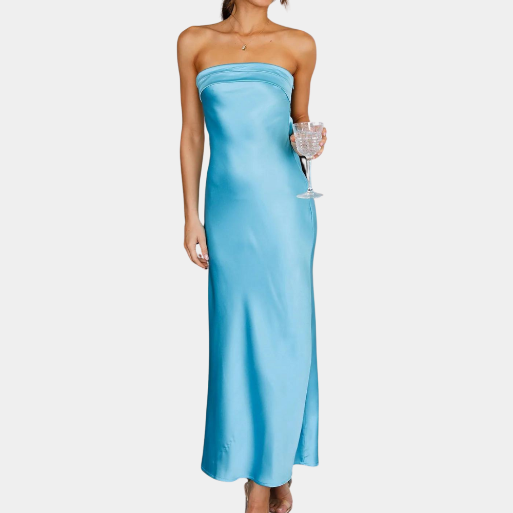 Dam Klänning - Lång Aftonklänning - Figursydd Passform - Ärmfri Satin Look
