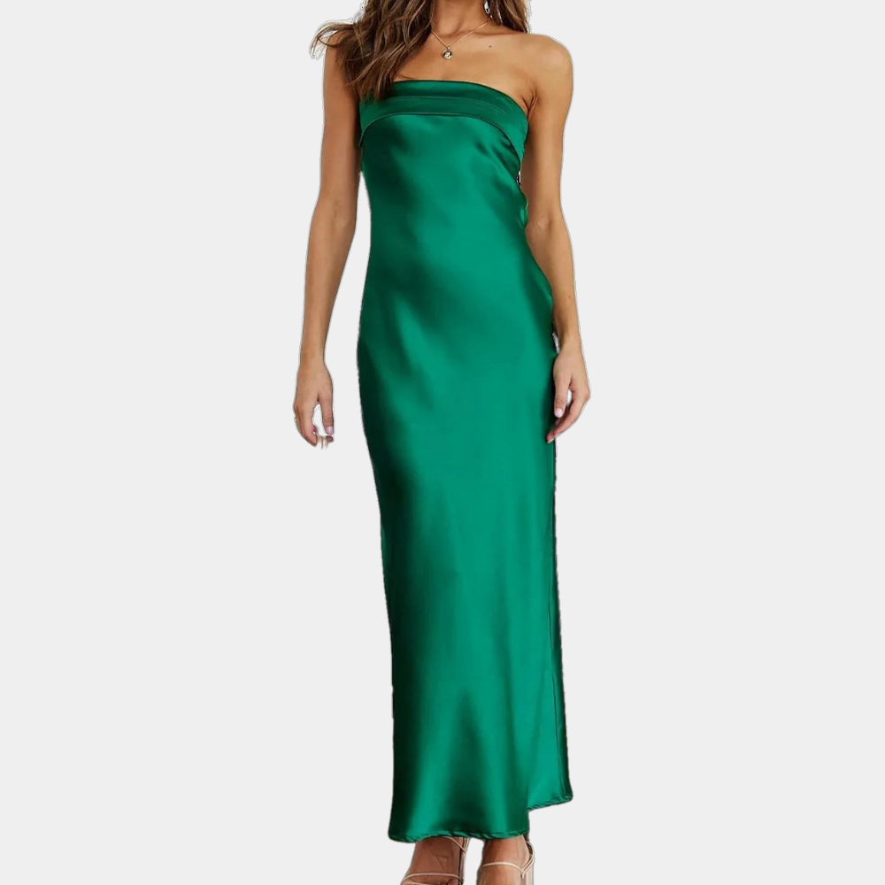 Dam Klänning - Lång Aftonklänning - Figursydd Passform - Ärmfri Satin Look