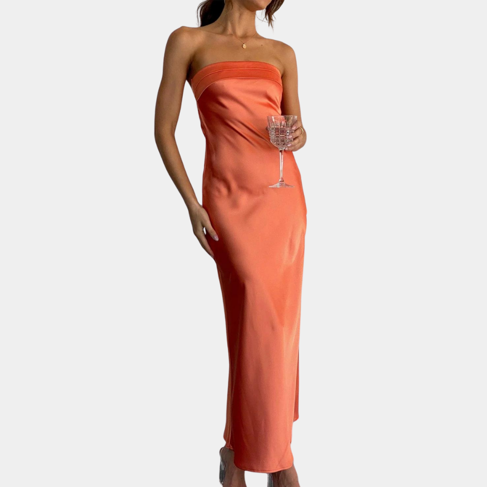 Dam Klänning - Lång Aftonklänning - Figursydd Passform - Ärmfri Satin Look