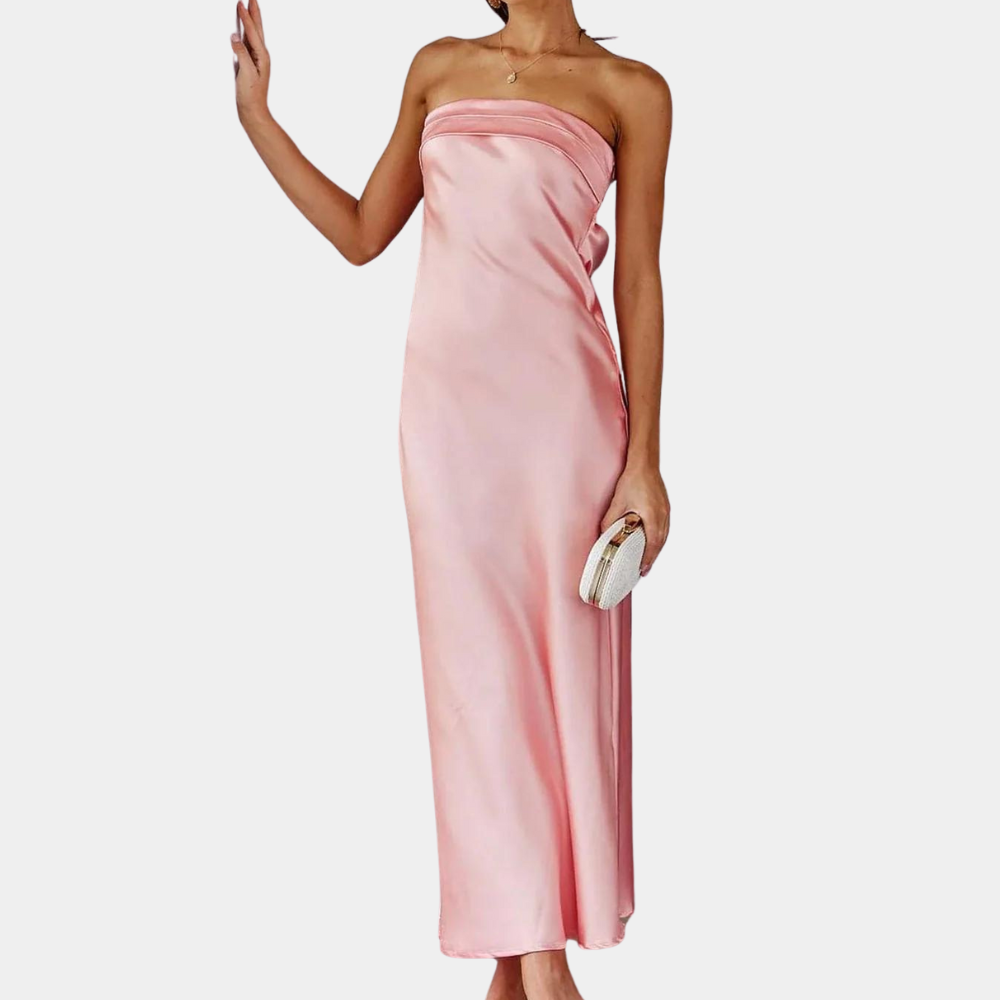 Dam Klänning - Lång Aftonklänning - Figursydd Passform - Ärmfri Satin Look