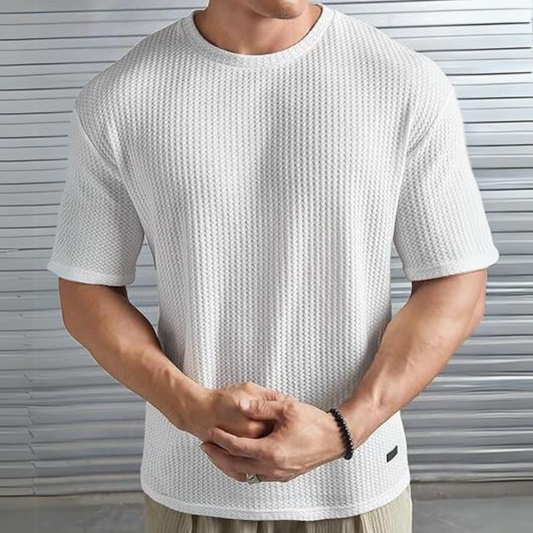 Herr T-shirt – Soft Knit – Avslappnad Passform – Kort Ärm – Minimalistisk Stil