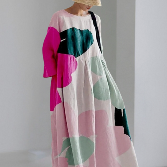 Damklänning – Lös Passform – Långärmad – Luftig och Bekväm – Blommigt Mönster