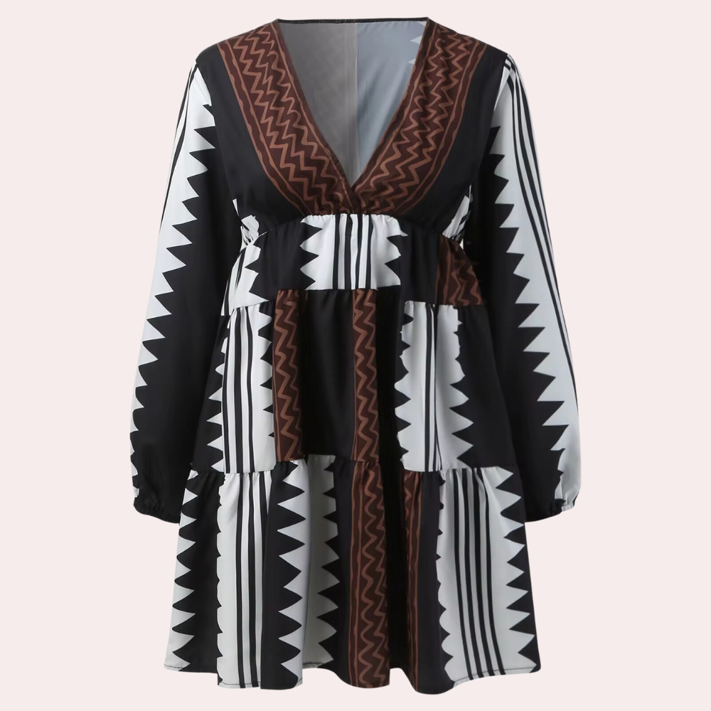 Damtunika - Lös Passform - V-ringning - Trekvartsärmar - Geometriskt Mönster