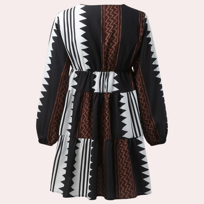 Damtunika - Lös Passform - V-ringning - Trekvartsärmar - Geometriskt Mönster