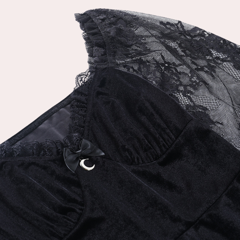 Damklänning – A-linjeformad – Spetsdetaljer – Lång ärm – Elegant samtida stil