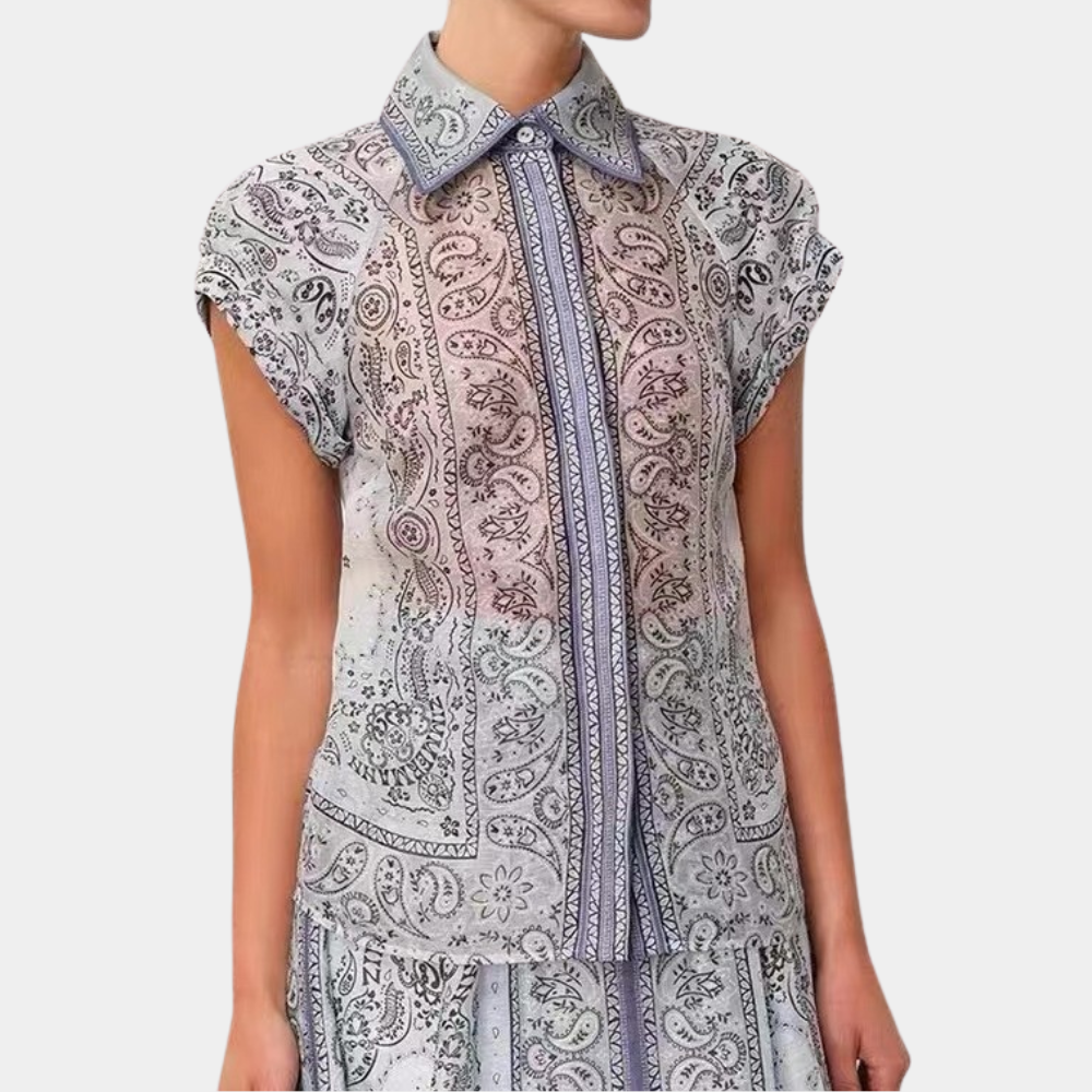 Damklänning - Maxilängd - Paisleymönster - Skjortkrage - Bälte - Kort ärm - Fickor