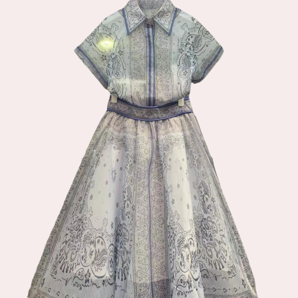 Damklänning - Maxilängd - Paisleymönster - Skjortkrage - Bälte - Kort ärm - Fickor