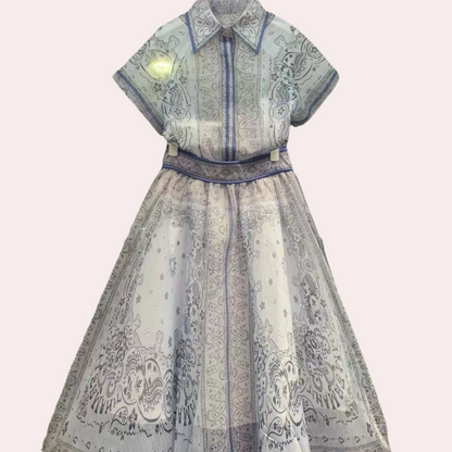 Damklänning - Maxilängd - Paisleymönster - Skjortkrage - Bälte - Kort ärm - Fickor